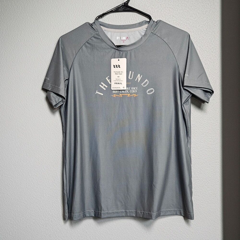 New Primal Women's Impel Acive Shirt Gray Colorado Race Logo Medium Vented